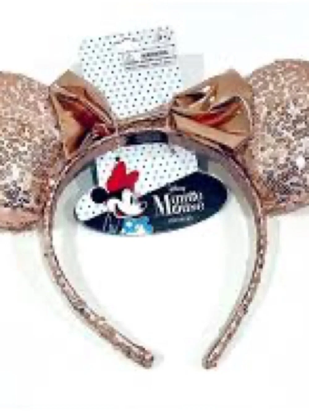 Disney Minnie Mouse Rose Gold Sequin Ear Headband with Metallic Bow